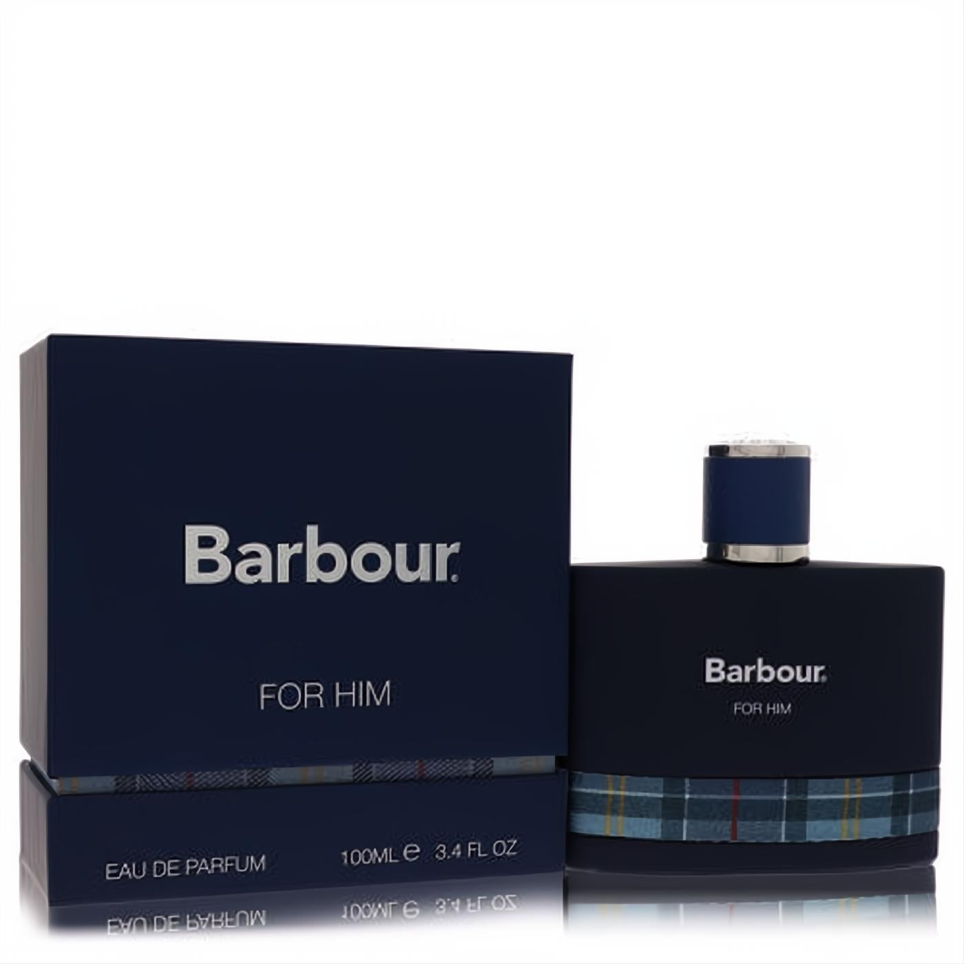 Barbour Coastal 3.4 oz Eau De Parfum for men. Elegant navy bottle and box featuring signature tartan plaid.