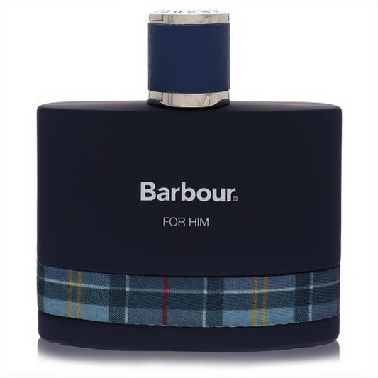 Experience Barbour Coastal men's Eau de Parfum in a sophisticated navy 3.4 oz bottle, featuring an iconic tartan plaid band.