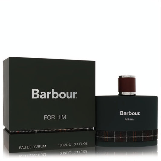 Discover Barbour For Him 3.4 oz Eau De Parfum. Distinctive dark green bottle, signature plaid band, and sleek silver cap.