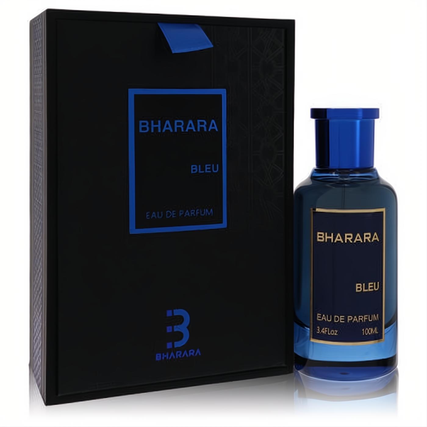 Bharara Bleu 3.4 oz unisex Eau De Parfum. Striking blue glass bottle and elegant black branded box.