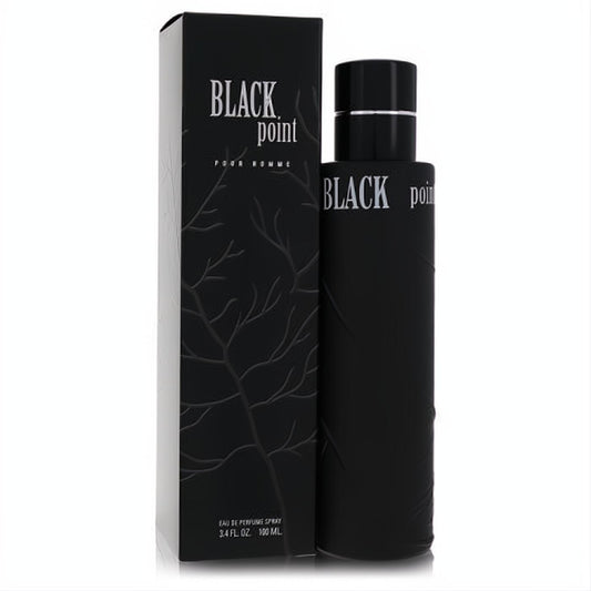 Experience Black Point by YZY Perfume. Sophisticated matte black 3.4 oz men's cologne bottle and elegant box with branch design.