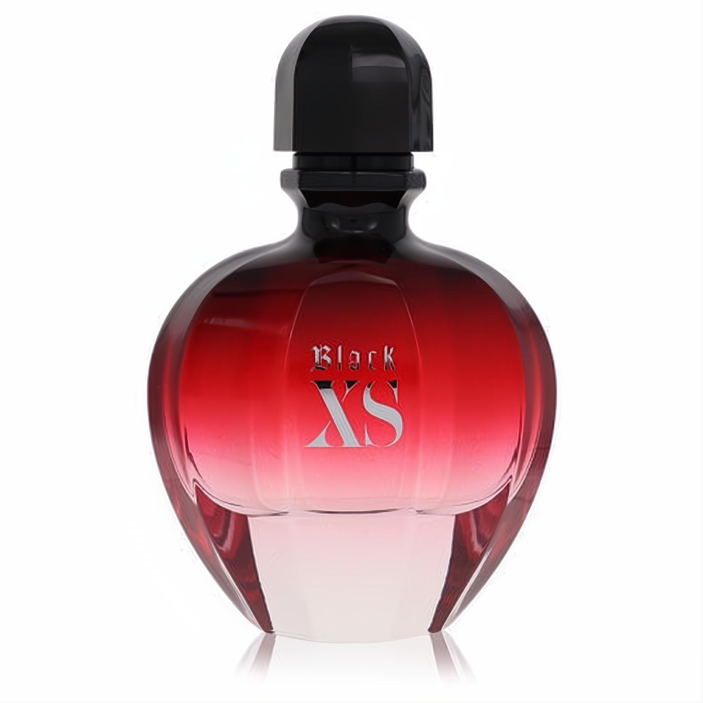 Black XS by Paco Rabanne 2.7 oz perfume. Captivating red gradient glass bottle with a sleek black cap.