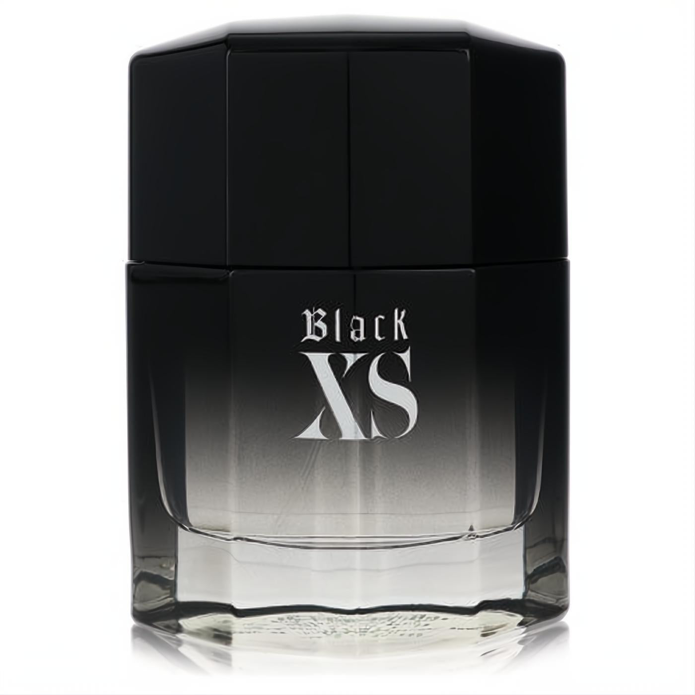 Striking Black XS Paco Rabanne men's cologne bottle, featuring a bold black cap and clear gradient glass.