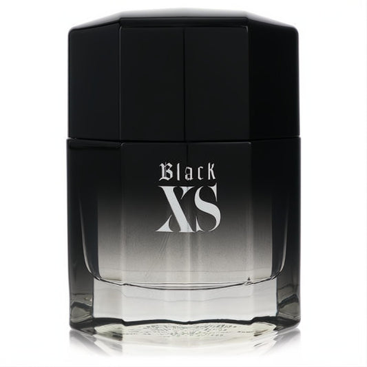 Striking Black XS Paco Rabanne men's cologne bottle, featuring a bold black cap and clear gradient glass.