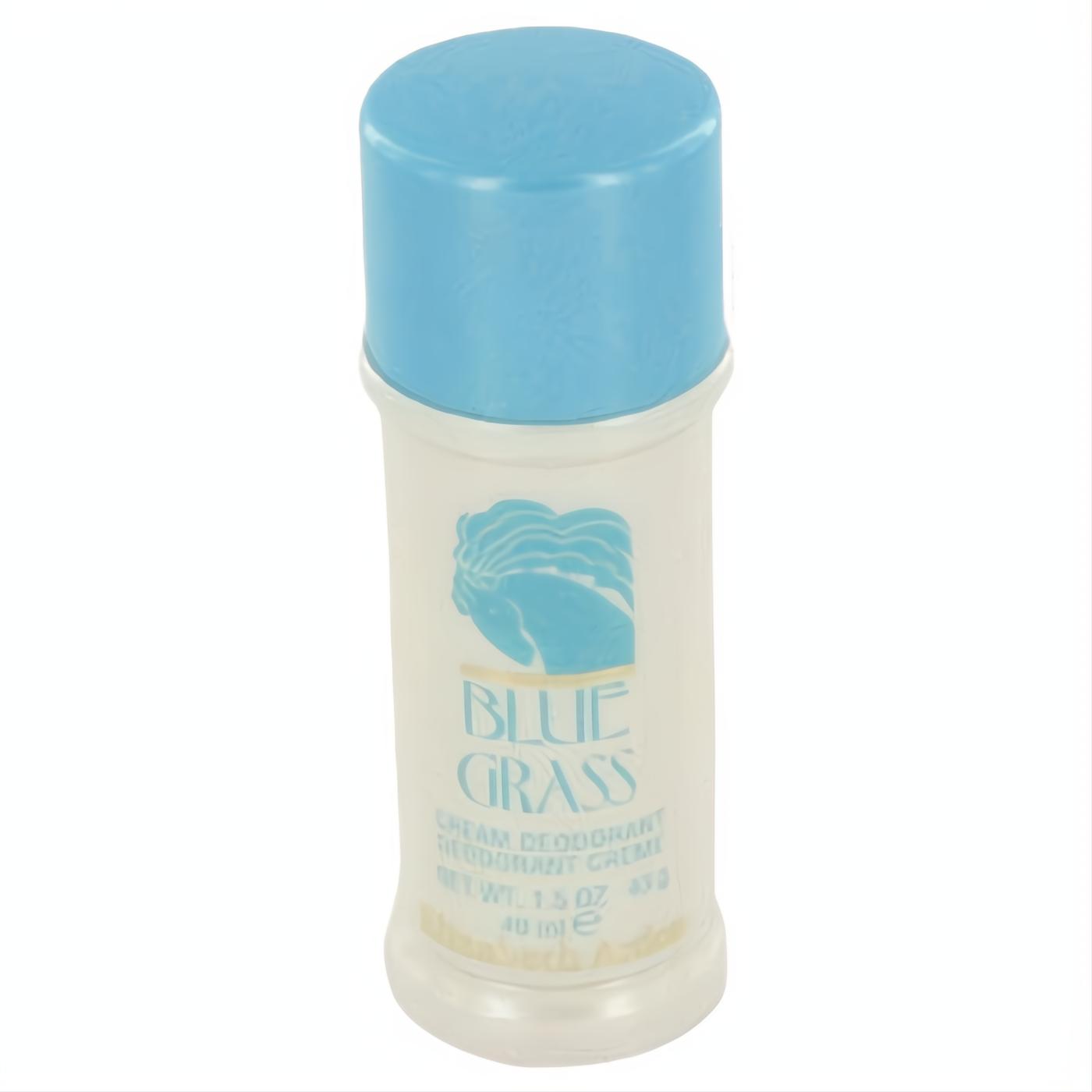 Elevate your routine with Elizabeth Arden Blue Grass 1.5 oz cream deodorant stick. Features a white body, light blue cap, and iconic horse logo.