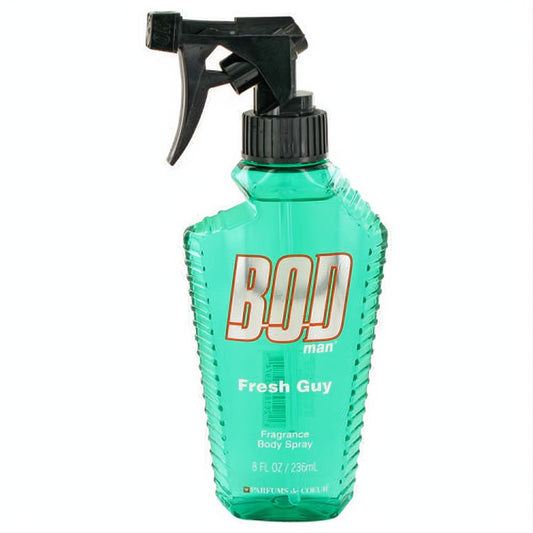 Unleash freshness with Bod Man Fresh Guy 8 oz body spray. Bold green ribbed bottle with a powerful black trigger sprayer.