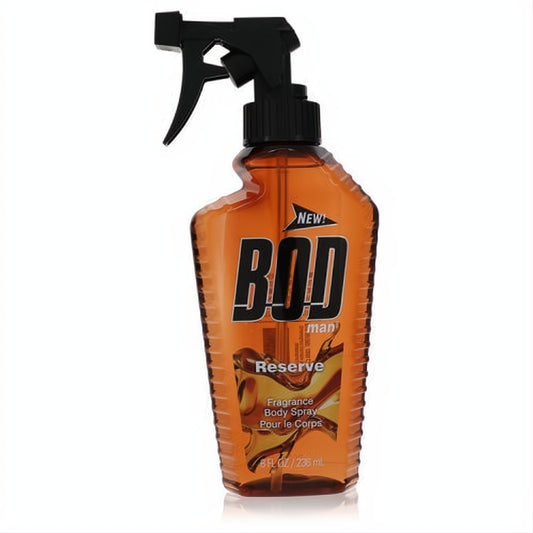 Bod Man Reserve 8 oz men's body spray. Rich amber bottle, ergonomic design, powerful black trigger sprayer.