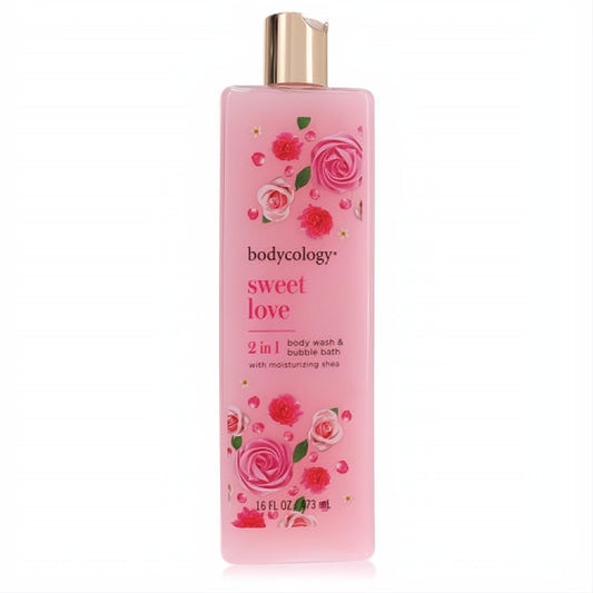 Experience Sweet Love with Bodycology's 16oz pink body wash & bubble bath. Adorned with roses & a gold cap.