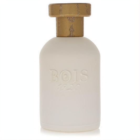 Sophisticated Bois 1920 Oro Bianco 3.4 oz Eau De Parfum. Frosted white bottle with embossed logo and rustic gold cap.