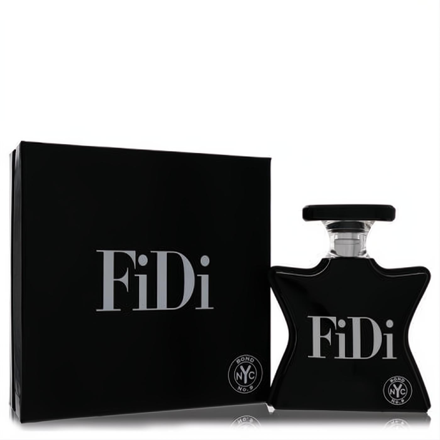 Discover Bond No. 9 Fidi unisex EDP. Sleek black NYC-inspired bottle and matte box with elegant silver branding.