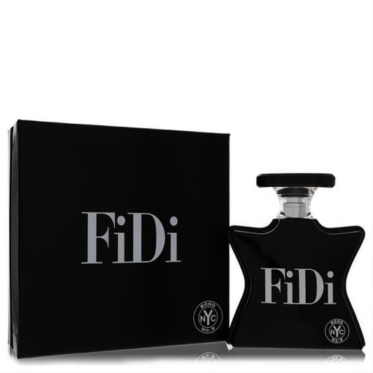 Discover Bond No. 9 Fidi unisex EDP. Sleek black NYC-inspired bottle and matte box with elegant silver branding.
