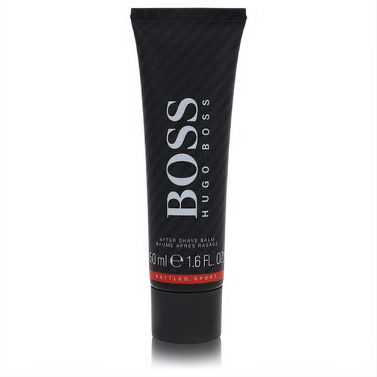 Sleek black Boss Bottled Sport After Shave Balm 1.6 oz tube with textured finish, bold white logo, and red accents.