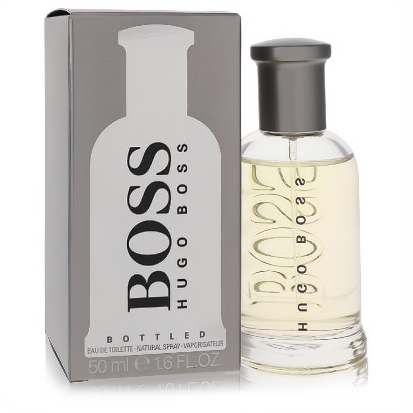 Experience Boss No. 6 by Hugo Boss 1.6 oz EDT. Clear glass bottle with light yellow fragrance and modern grey box.