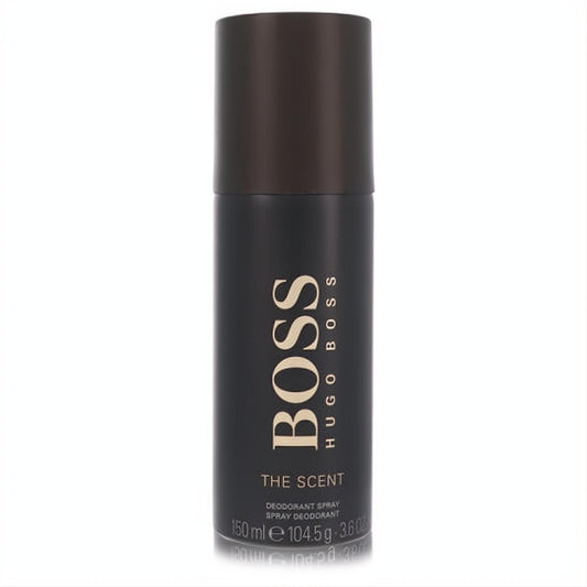 Boss The Scent Hugo Boss 3.6 oz men's deodorant spray. Sleek matte black can with elegant gold branding.