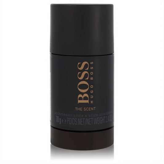 Elevate your routine with the sleek matte black Boss The Scent Hugo Boss 2.4 oz men's deodorant stick, featuring striking gold branding.