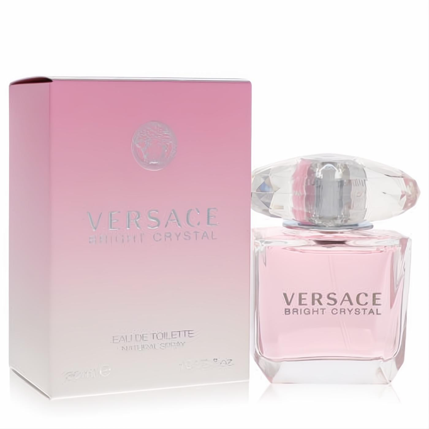 Versace Bright Crystal 1 oz Eau De Toilette spray. Stunning pink bottle with a sparkling faceted crystal cap and elegant matching box.