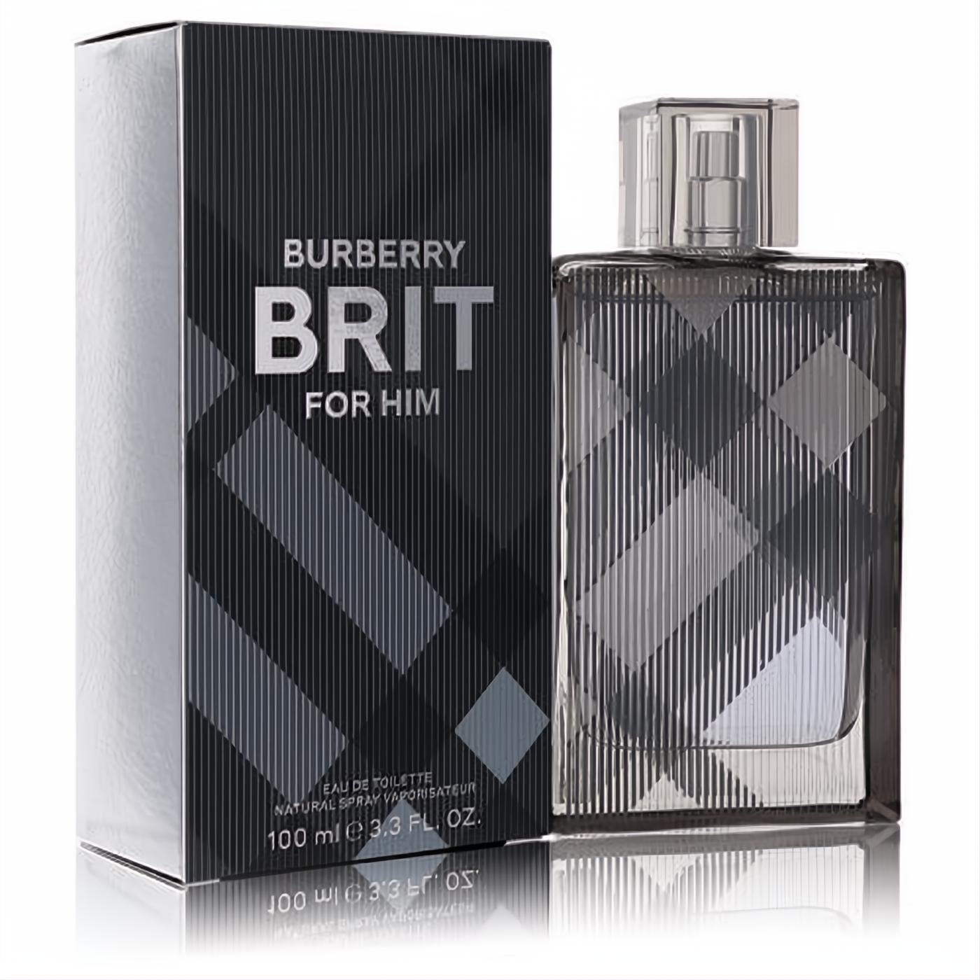 Burberry Brit For Him 3.3 oz EDT spray. Modern black and grey plaid glass bottle with matching box.