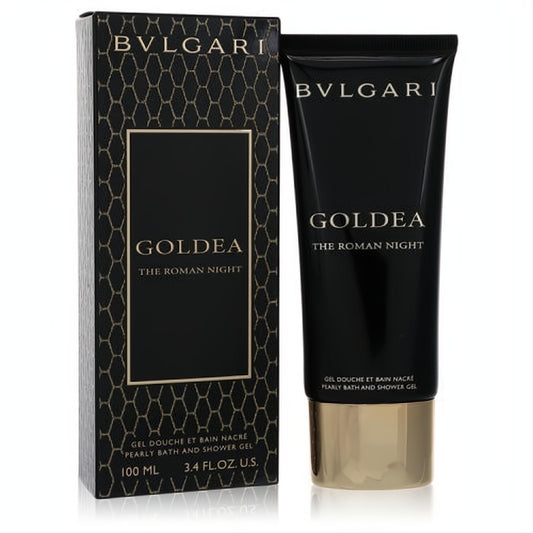 Bvlgari Goldea The Roman Night 3.4 oz Pearly Bath and Shower Gel. Elegant black tube with gold accents and matching box.