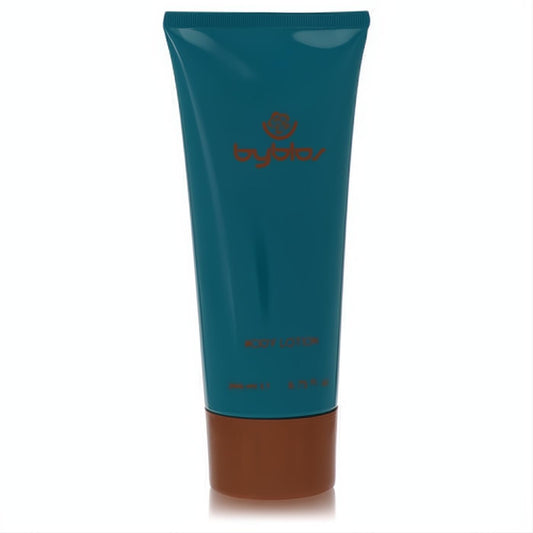 Luxurious Byblos perfumed body lotion in a sleek teal 6.7 oz tube with a brown base for soft, fragrant skin.