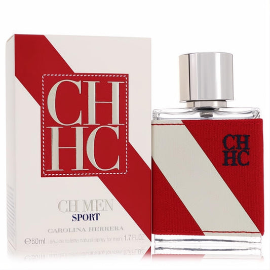 CH Sport Carolina Herrera 1.7 oz men's EDT. Distinctive red & white striped bottle with silver cap and matching box.