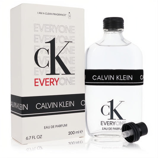 Fresh CK Everyone 6.7 oz unisex Eau de Parfum. Clear glass bottle with black band, cap, and sleek white box.