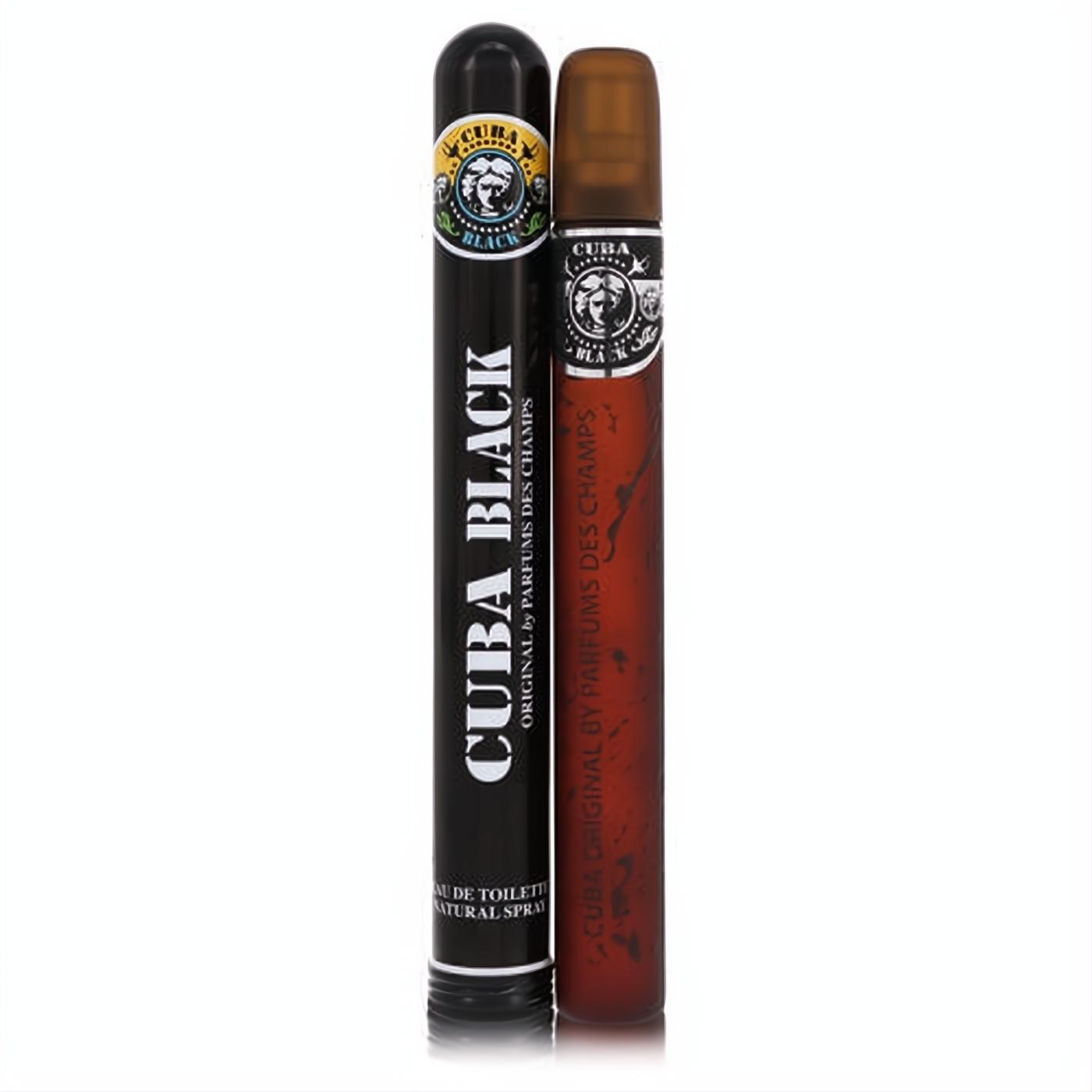 Bold CUBA Black men's Eau De Toilette spray. Distinctive black cigar-tube packaging and a rich brown, cigar-shaped bottle.