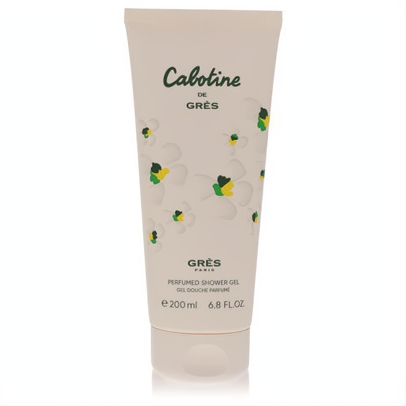 Luxurious Cabotine de Grès women's perfumed shower gel, 6.8 fl.oz. cream tube with elegant white and green floral design.