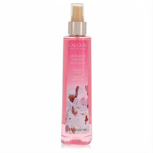 Calgon Take Me Away Japanese Cherry Blossom 8 oz fragrance mist. Pink bottle, gold sprayer, and enchanting floral label.