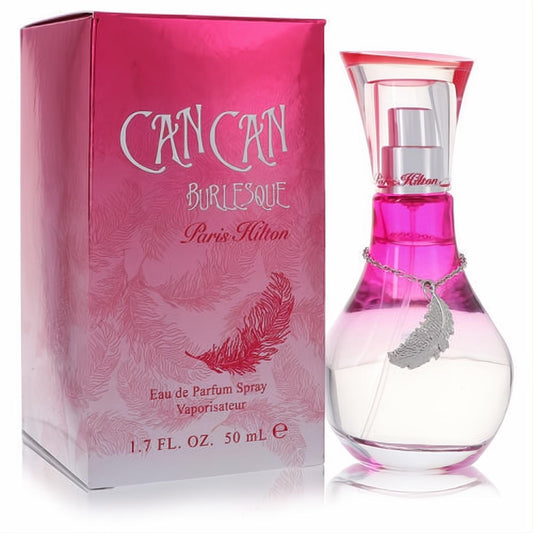Paris Hilton Can Can Burlesque 1.7 oz perfume. Glamorous pink bottle with silver feather charm and vibrant matching box.