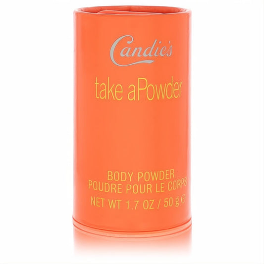 Bold orange Candies 'take a Powder' 1.7 oz body powder shaker. Perfect for a refined, flowery women's fragrance.