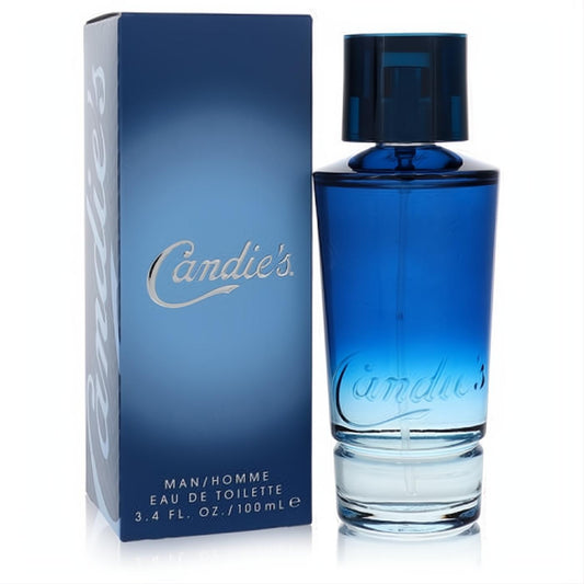 Candies for Men 3.4 oz EDT spray in a sleek, vibrant blue glass bottle with a matching gradient box. Elevate your scent.