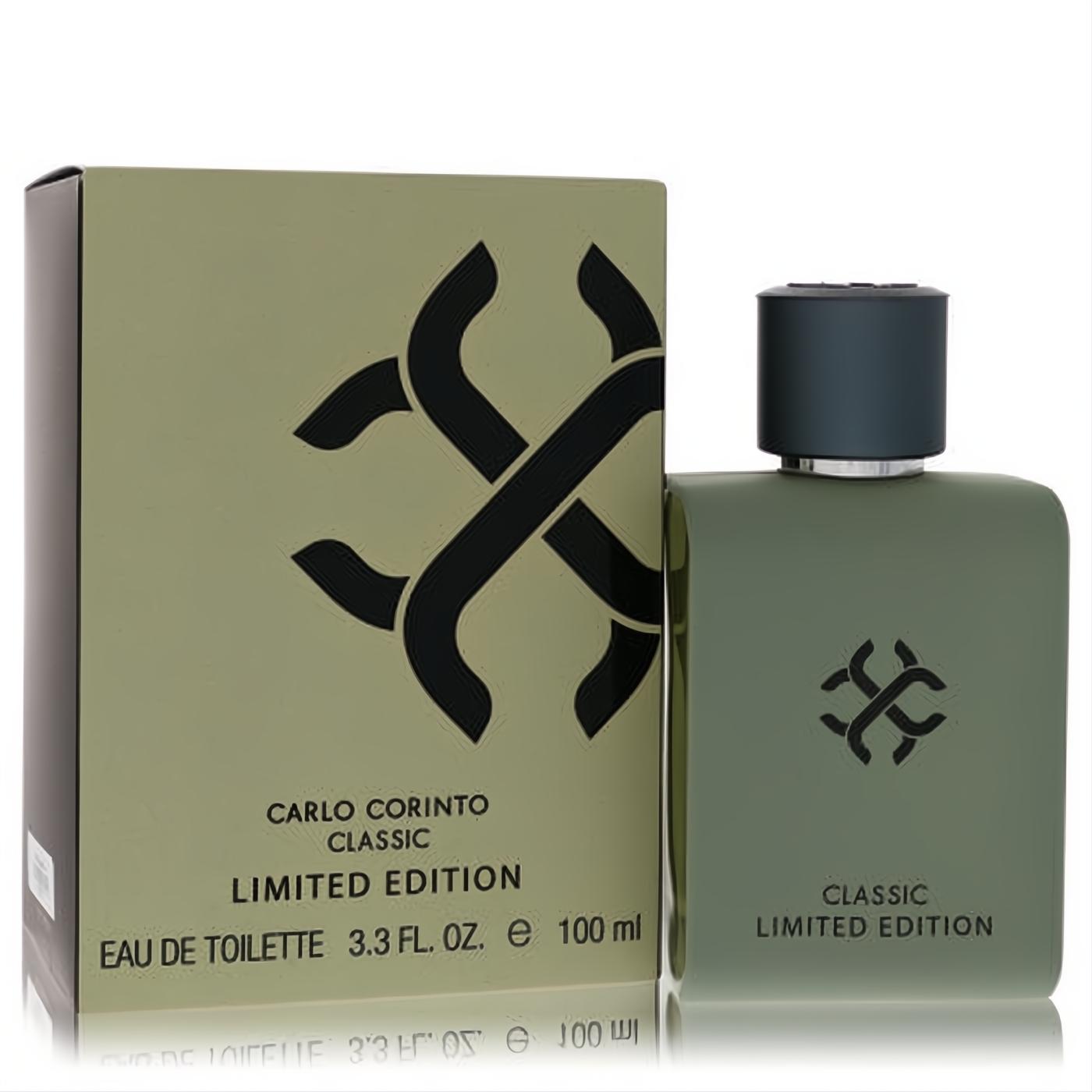 Carlo Corinto Classic Limited Edition 3.3 oz men's EDT spray. Sophisticated matte olive green bottle with a bold black logo.