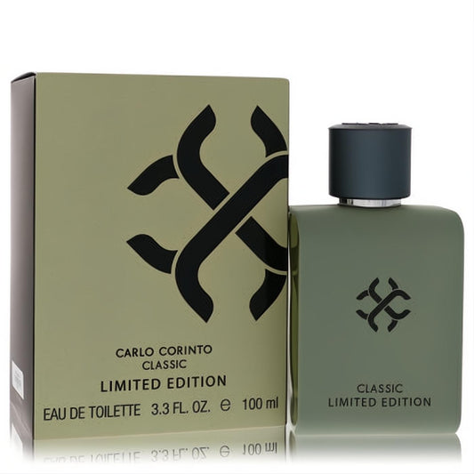 Carlo Corinto Classic Limited Edition 3.3 oz men's EDT spray. Sophisticated matte olive green bottle with a bold black logo.