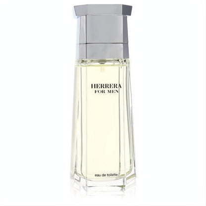 Experience Carolina Herrera For Men EDT. Sleek clear glass bottle with pale amber fragrance and a modern silver cap.