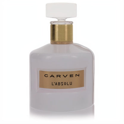 Elegant Carven L'absolu 3.3 oz women's fragrance in a white glass bottle with gold accents and a clear cap.