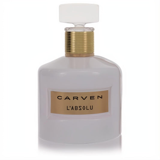 Elegant Carven L'absolu 3.3 oz women's fragrance in a white glass bottle with gold accents and a clear cap.