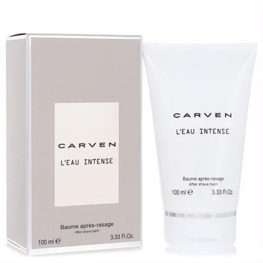 Carven L'eau Intense After Shave Balm 3.3 oz. Sleek white tube and sophisticated light grey box for a luxurious grooming experience.