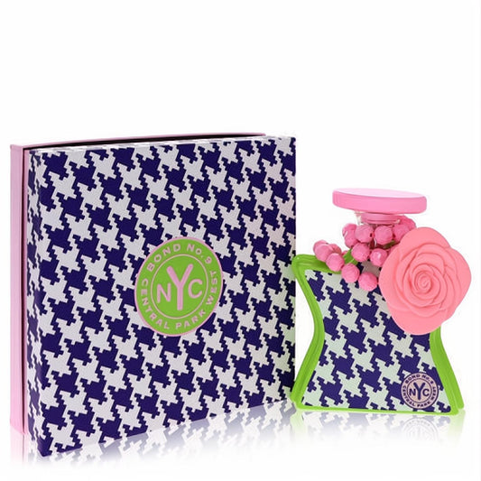 Bond No. 9 Central Park West 3.3 oz women's perfume. Chic navy houndstooth bottle with pink rose, matching gift box.