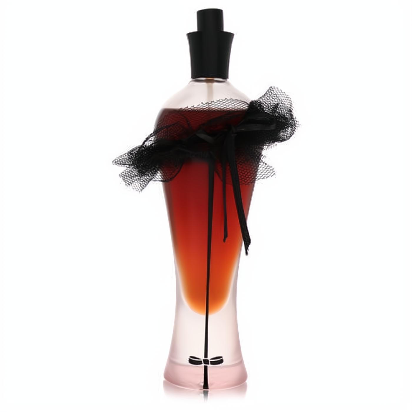 Chantal Thomass Gold women's Eau De Parfum. Unique bottle with rich amber liquid, black tulle, and a chic hat-like cap.
