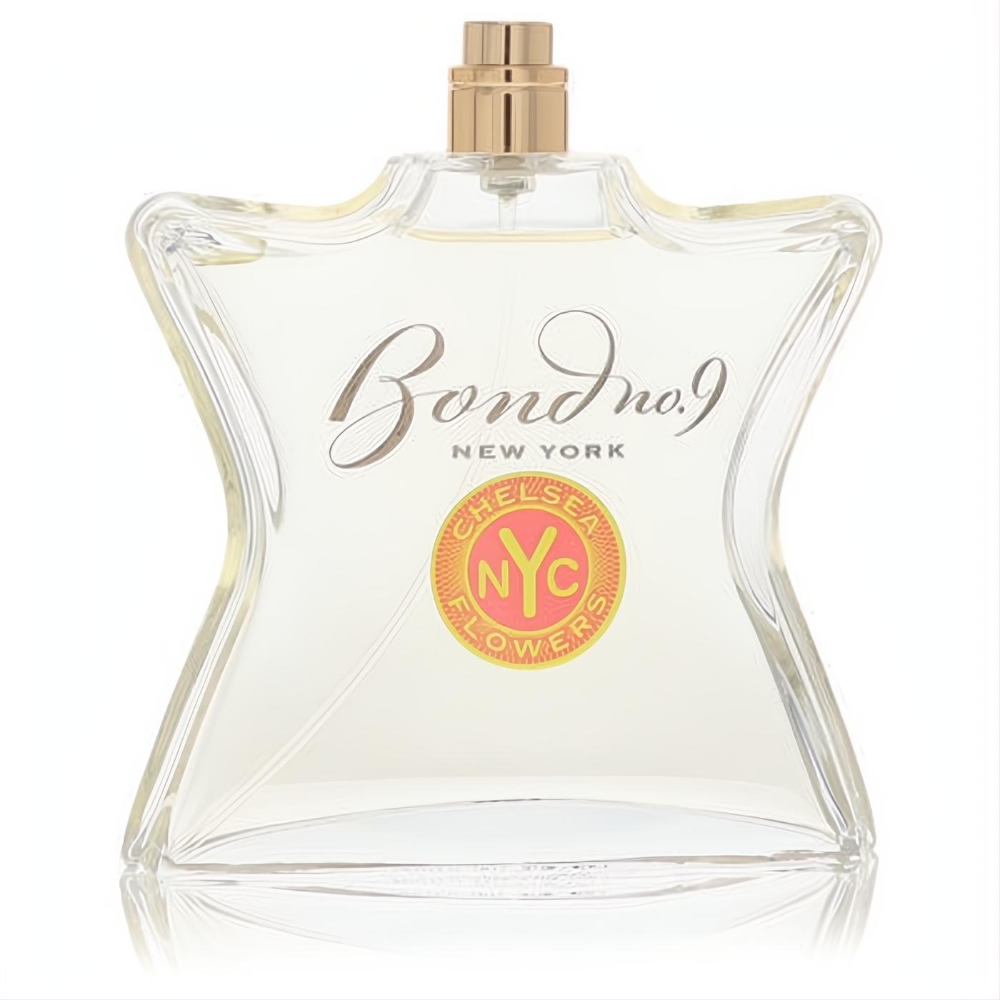 Bond No. 9 Chelsea Flowers 3.3 oz women's EDP tester. Iconic clear glass bottle, gold cap, vibrant NYC label.