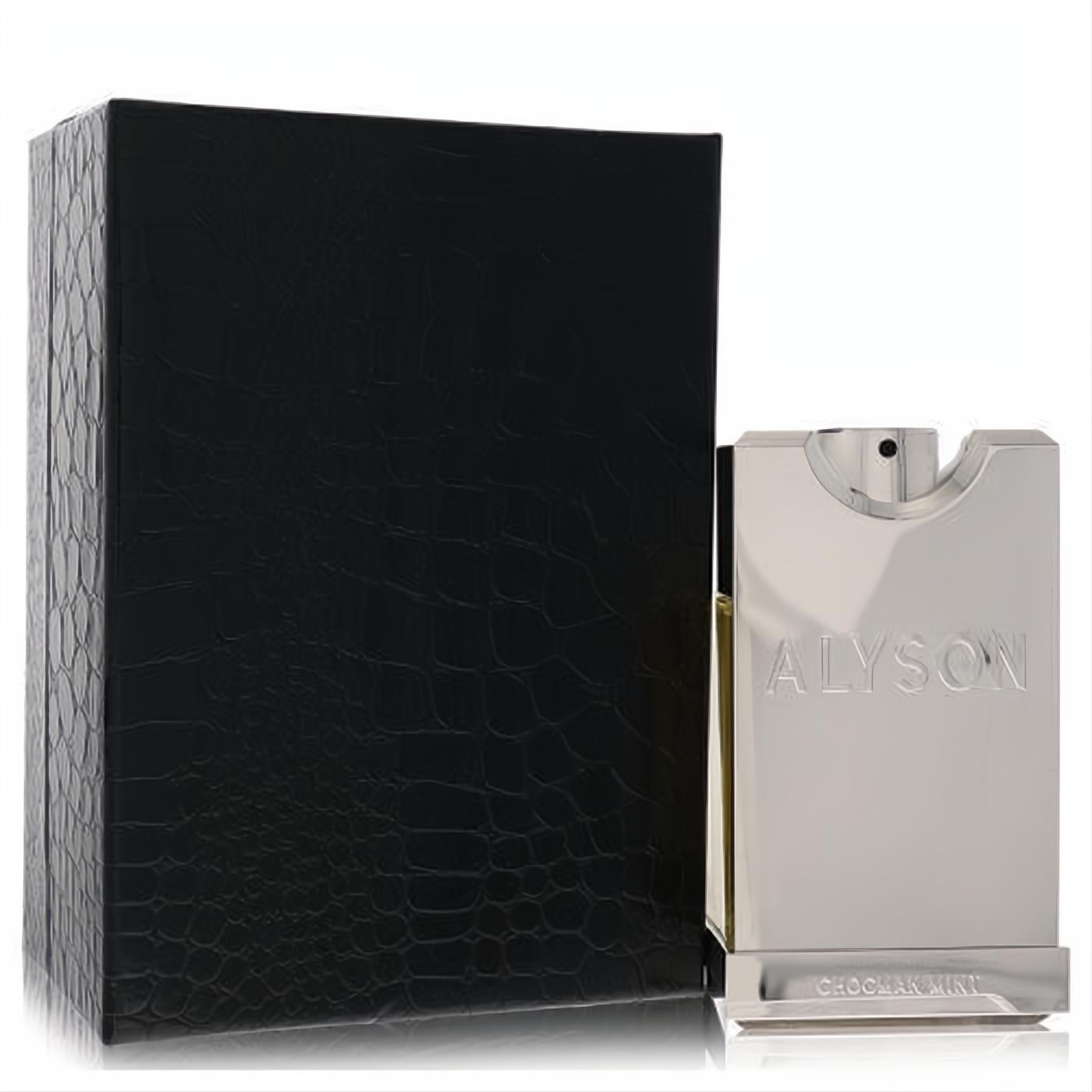 Sophisticated men's Alyson Oldoini Chocman Mint EDP in a sleek silver bottle with a black croc-textured box.