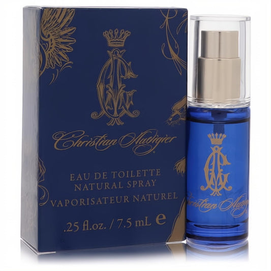 Christian Audigier .25 oz men's mini EDT spray. Luxurious deep blue box and bottle with ornate gold crown and monogram.
