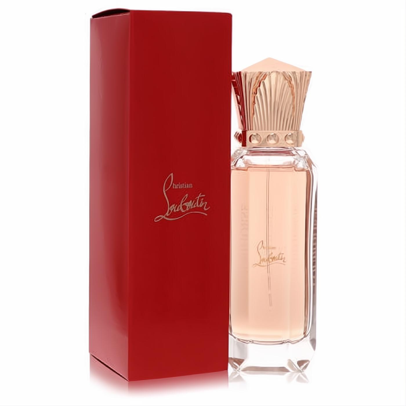 Experience Christian Louboutin Loubihorse 1.7 oz EDP. Exquisite clear glass bottle, ornate rose gold cap, signature red box.