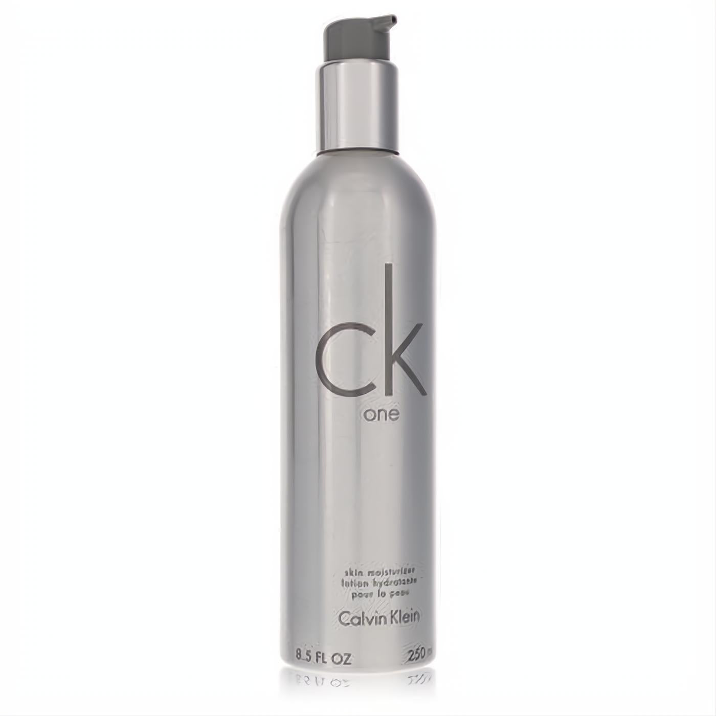 Experience Ck One with this sleek 8.5 oz silver Calvin Klein body lotion. Hydrate skin with its modern pump design.