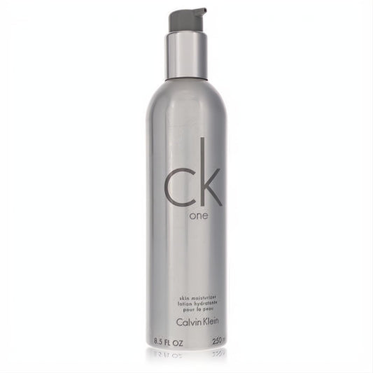 Experience Ck One with this sleek 8.5 oz silver Calvin Klein body lotion. Hydrate skin with its modern pump design.