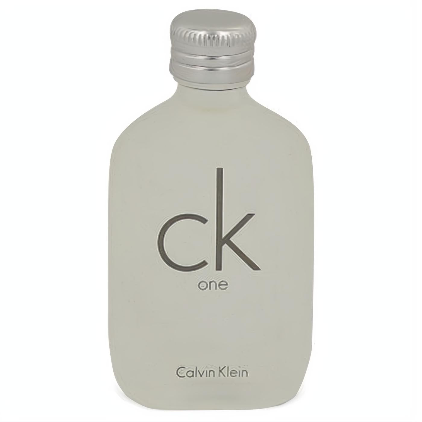 Discover Ck One by Calvin Klein .5 oz Eau De Toilette in a sleek frosted glass bottle with a silver cap.