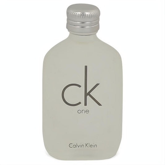 Discover Ck One by Calvin Klein .5 oz Eau De Toilette in a sleek frosted glass bottle with a silver cap.