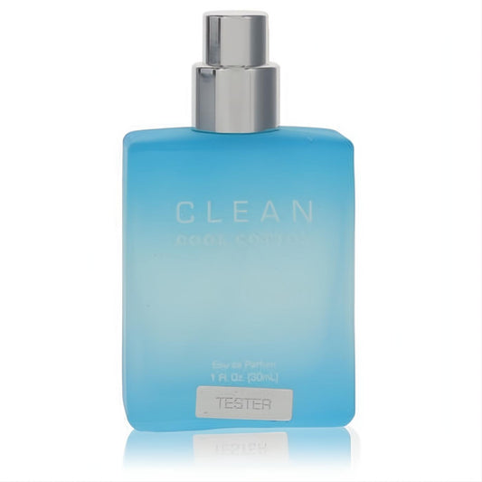 Clean Cool Cotton 1 oz women's tester perfume. Frosted blue glass bottle with sleek silver cap. Feel fresh & confident.