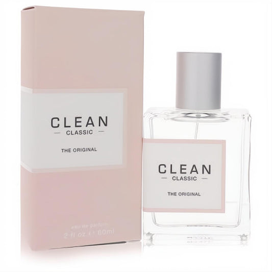 Clean Classic The Original Eau De Parfum, a 2 fl oz clear glass spray bottle with sleek silver cap and blush pink box.