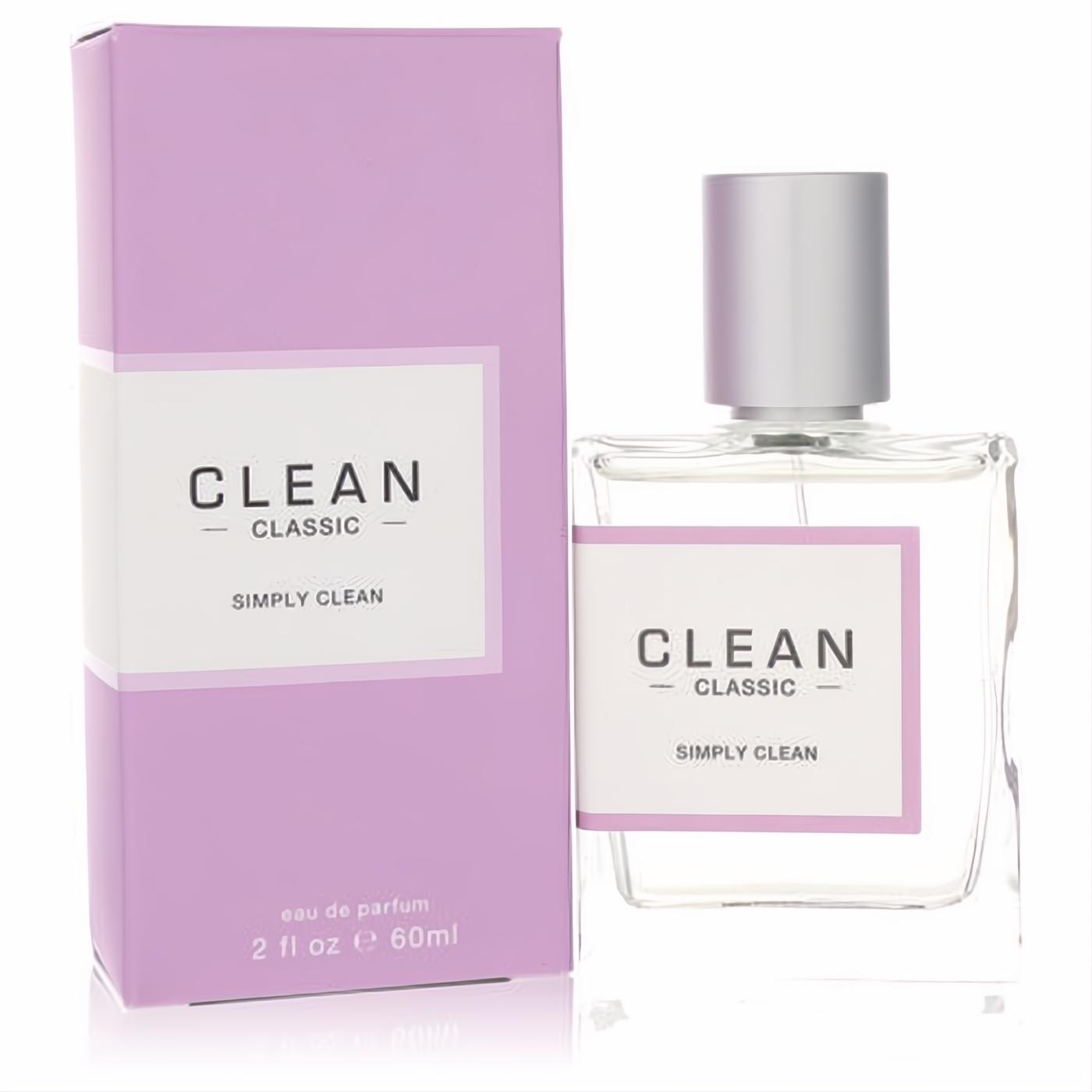 Clean Simply Clean 2 oz unisex Eau de Parfum spray. Clear glass bottle with silver cap and light purple box.